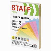 Бумага цветная STAFF, А4, 80 г/м2, 250 л., пастель, для офиса и дома