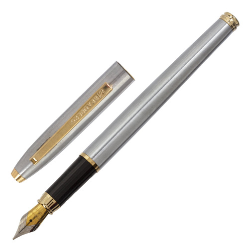 Ручка подарочная перьевая BRAUBERG Brioso, корпус серебристый, линия письма 0,25 мм, синяя фото 10