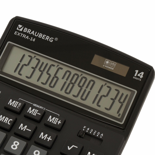 Калькулятор настольный BRAUBERG, 206x155 мм, 14 разрядов, двойное питание, черный фото 2