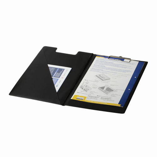 Папка-планшет ОФИСМАГ, А4, с прижимом и крышкой, черная фото 4