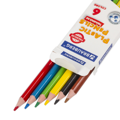 Карандаши цветные пластиковые BRAUBERG PREMIUM, 6 цветов, трехгранные, грифель мягкий 3 мм фото 5