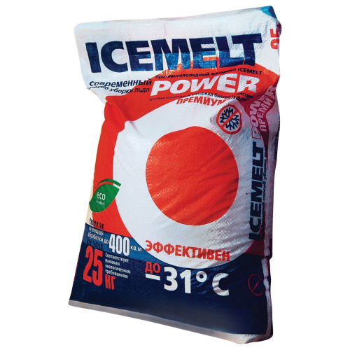 Реагент антигололедный ICEMELT Power, 25 кг, до -31С, хлористый кальций + ингибитор коррозии, мешок