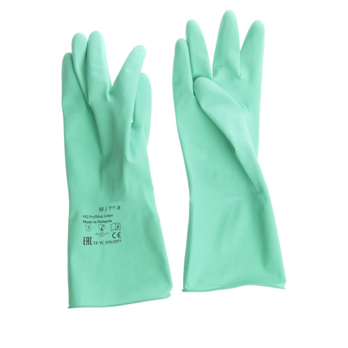 Перчатки латексные КЩС, прочные, хлопковое напыление, размер 7,5-8 M, средний, зеленые, HQ Profiline, 73583 фото 3
