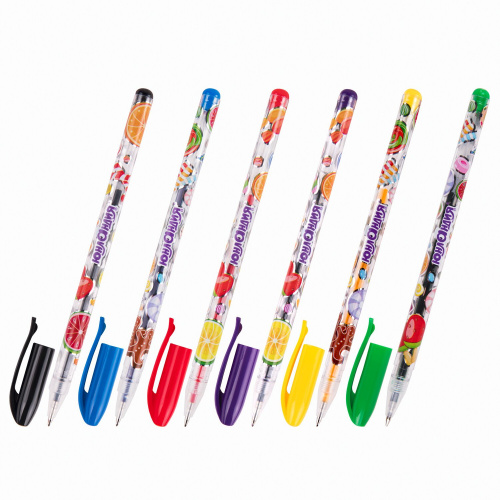 Ручки гелевые ЮНЛАНДИЯ, 6 цветов, корпус с печатью, линия письма 0,35 мм фото 2
