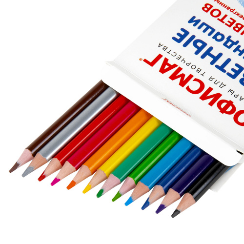 Карандаши цветные ОФИСМАГ 12 цветов, грифель мягкий 3 мм, 181956 фото 4