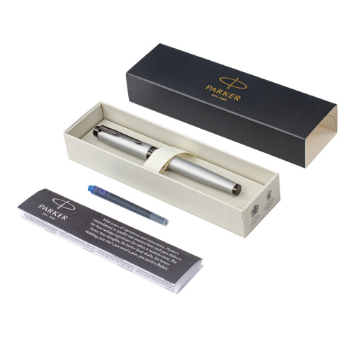 Ручка перьевая PARKER "IM Achromatic Grey BT", корпус серый матовый, нержавеющая сталь, синяя фото 2