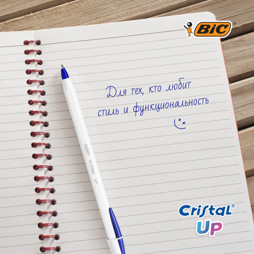 Ручки шариковые BIC "Cristal Up", 4 шт., узел 1 мм, линия письма 0,32 мм, блистер, синие фото 4