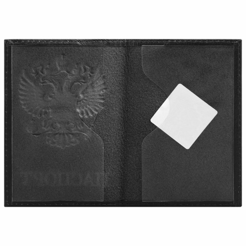 Обложка для паспорта BRAUBERG  "Герб", натуральная кожа, флоттер, черная фото 2