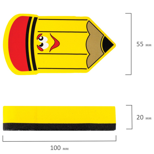 Стиратель магнитный для магнитно-маркерной доски ЮНЛАНДИЯ "Карандаш", 55х100 мм, желтый с рисунком фото 5