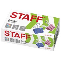 Зажимы для бумаг STAFF "Profit", 12 шт., 25 мм, на 100 листов, цветные, картонная коробка