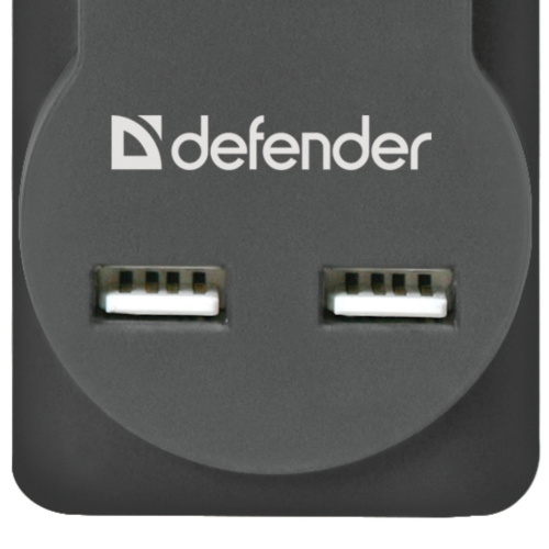 Сетевой фильтр DEFENDER DFS 753, 5 розеток, 2 разъема USB, 3 м, черный фото 4