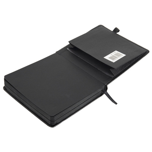 Скетчбук, черная бумага 140 г/м2 120х120 мм, 80 л., КОЖЗАМ, резинка, карман, BRAUBERG ART, черный фото 7