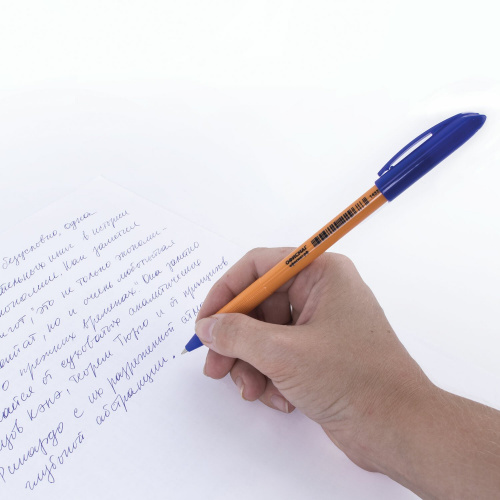 Ручка шариковая масляная ОФИСМАГ, СИНЯЯ, корпус оранжевый, узел 0,7 мм, линия письма 0,35 мм фото 4