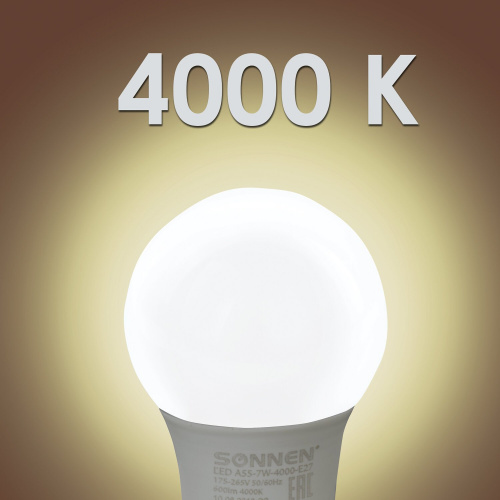 Лампа светодиодная SONNEN, 7 (60) Вт, цоколь Е27, груша, нейтральный белый свет, 30000 ч фото 5