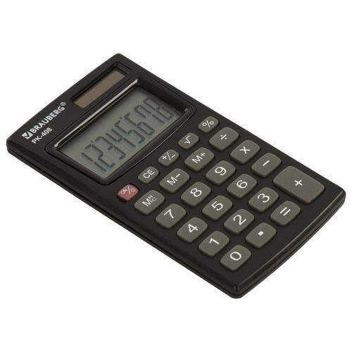 Калькулятор карманный BRAUBERG, 97x56 мм, 8 разрядов, двойное питание, черный фото 4
