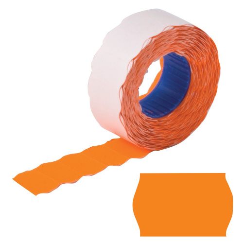 Этикет-лента BRAUBERG, 22х12 мм, волна, оранжевая, 5 рулонов по 800 шт.