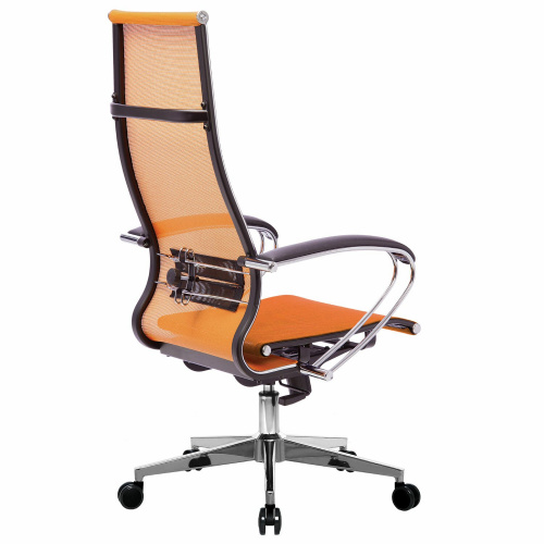 Кресло офисное МЕТТА "К-7" хром, прочная сетка, сиденье и спинка регулируемые, оранжевое. фото 8
