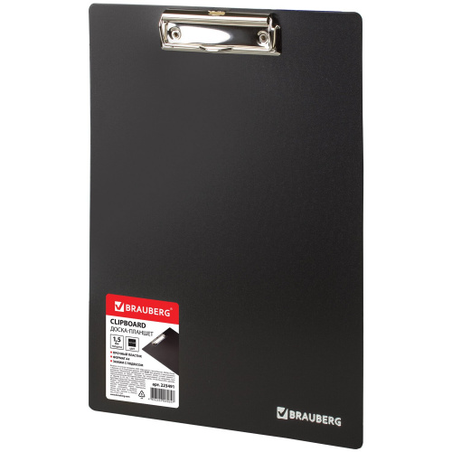 Доска-планшет BRAUBERG Contract, А4, сверхпрочная с прижимом, пластик, черная фото 2