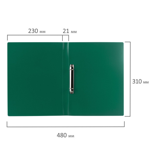 Папка на 2 кольцах STAFF, 21 мм, до 170 листов, 0,5 мм, зеленая фото 3
