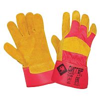 Перчатки спилковые комбинированные ДИГГЕР, размер 10,5 (XL), желтые/красные