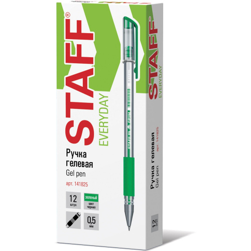 Ручка гелевая с грипом STAFF "EVERYDAY", корпус прозрачный, линия письма 0,35 мм, зеленая фото 3