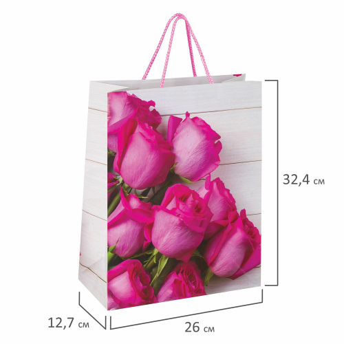 Пакет подарочный ЗОЛОТАЯ СКАЗКА "Розовые розы", 26x12,7x32,4 см, ламинированный фото 6