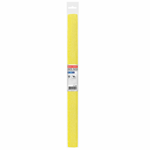 Бумага гофрированная (креповая) BRAUBERG, 32 г/м2, желтая, 50х250 см, в рулоне фото 3