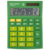 Калькулятор настольный BRAUBERG, 192x143 мм, 12 разрядов, двойное питание, зеленый