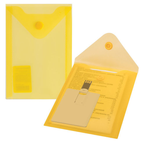 Папка-конверт с кнопкой BRAUBERG, А6, 0,18 мм, желтая фото 9