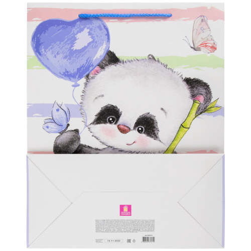Пакет подарочный 26,5x12,7x33 см ЗОЛОТАЯ СКАЗКА "Lovely Panda", глиттер, белый с голубым фото 5