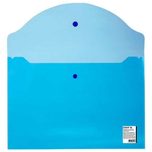 Папка-конверт с кнопкой STAFF, А4, 0,15 мм, до 100 листов, прозрачная, синяя фото 2