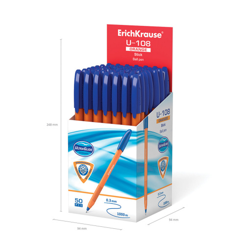 Ручка шариковая масляная ERICH KRAUSE "U-108 Orange" синяя, узел 1,0 мм, линия 0,3 мм фото 5
