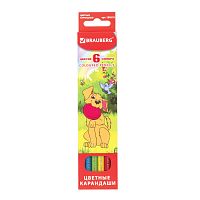 Карандаши цветные BRAUBERG "My lovely dogs", 6 цветов, заточенные, картонная упаковка
