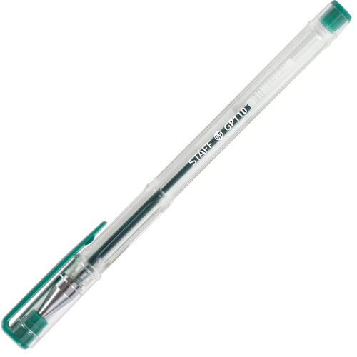 Ручка гелевая STAFF "Basic", зеленая, корпус прозрачный, хромированные детали, линия письма 0,35 мм фото 5