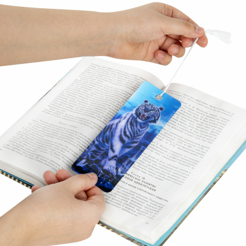 Закладка для книг BRAUBERG "Белый тигр", объемная, с декоративным шнурком-завязкой фото 6