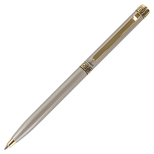 Ручка подарочная шариковая GALANT "Brigitte", тонкий корпус, серебристый, золотистые детали, синяя фото 10