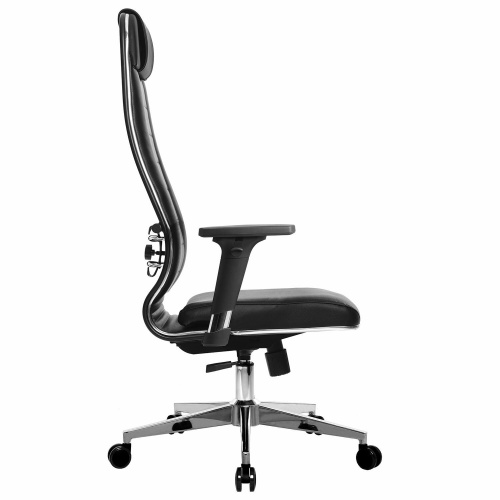 Кресло офисное МЕТТА "К-29-2D" хром, рецик. кожа, сиденье и спинка мягкие, черное фото 4