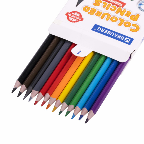 Карандаши цветные пластиковые, BRAUBERG PREMIUM 12 цветов + 1 чернографитный карандаш, трехгранный корпус, грифель 3 мм, 181936 фото 8