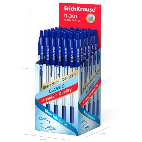 Ручка шариковая автоматическая с грипом ERICH KRAUSE "R-301 Classic", синяя, 1,0 мм, линия 0,5 мм фото 5