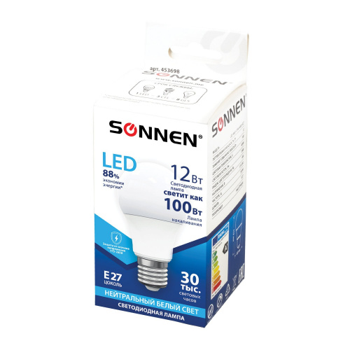 Лампа светодиодная SONNEN, 12 (100) Вт, цоколь Е27, грушевидная, нейтральный белый свет, 30000 ч фото 3