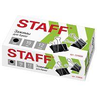 Зажимы для бумаг STAFF "EVERYDAY", 12 шт., 19 мм, на 60 листов, черные, картонная коробка