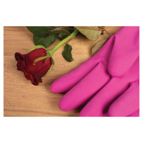 Перчатки резиновые YORK "Роза", размер M, х/б напыление, рифленые пальцы фото 4