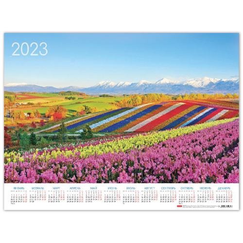 Календарь настенный листовой 2023 г. HATBER "Цветущие долины", А2, 60х45 см
