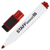 Маркер стираемый для белой доски на магните со стирателем STAFF "Manager", 3 мм, красный