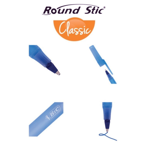 Ручка шариковая BIC "Round Stic", СИНЯЯ, корпус голубой, узел 1 мм, линия письма 0,32 мм фото 6