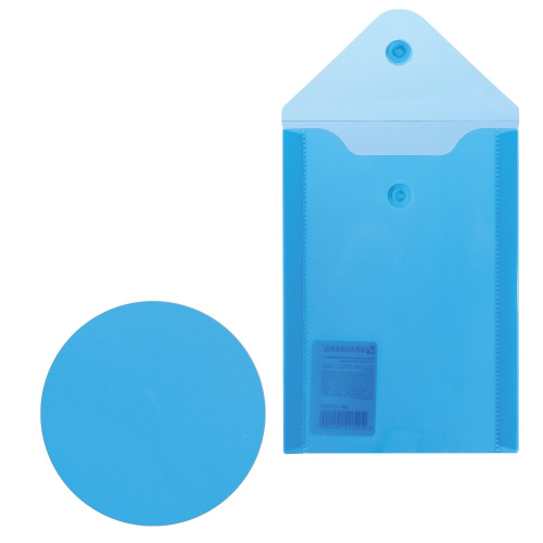 Папка-конверт с кнопкой BRAUBERG, А6, 0,18 мм, синяя фото 3