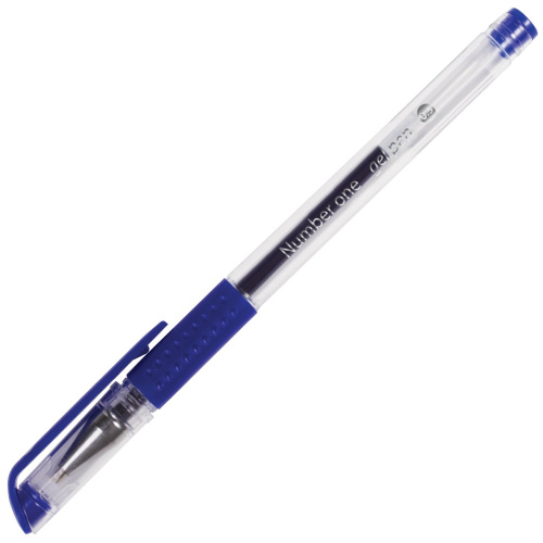 Ручка гелевая с грипом BRAUBERG "Number One", узел 0,5 мм, линия письма 0,35 мм, синяя фото 6