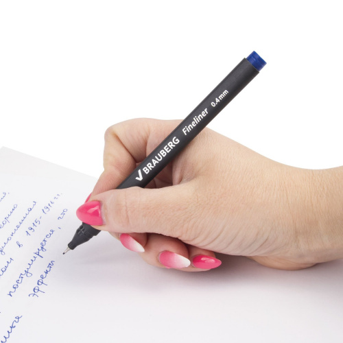 Ручка капиллярная (линер) BRAUBERG "Carbon", трехгранная, линия письма 0,4 мм, синяя фото 4