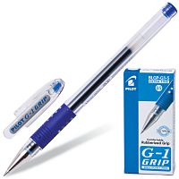 Ручка гелевая с грипом PILOT "G-1 Grip", корпус прозрачный, узел 0,5 мм, линия письма 0,3 мм, синяя