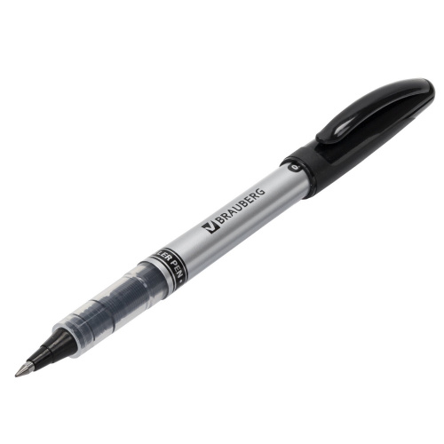 Ручка-роллер BRAUBERG "Control", корпус серебристый, линия письма 0,3 мм, черная фото 5